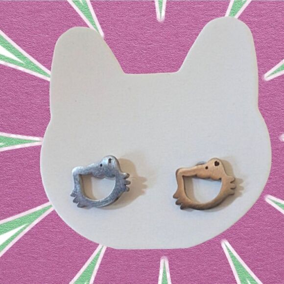 Kitty Iconic Cat Face Shaped Minimalist Dainty Silver Stud Earrings - Picture 1 of 7